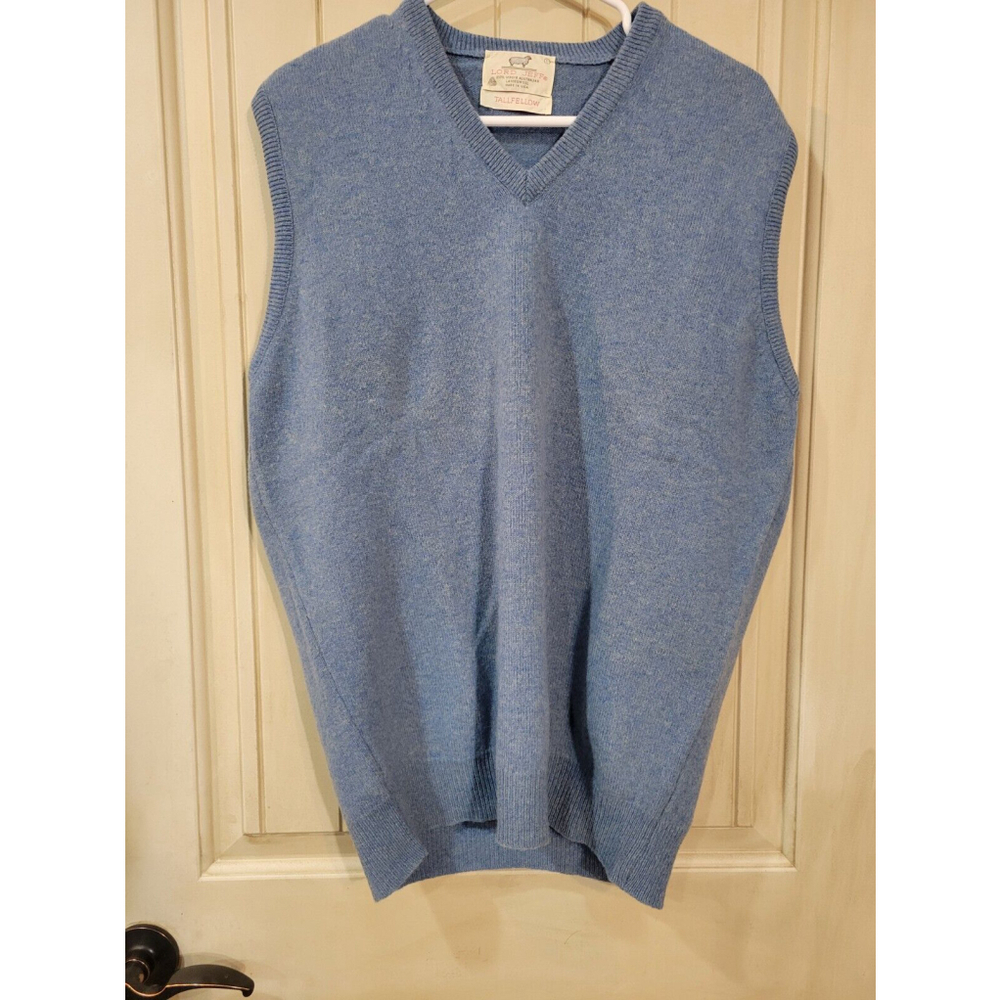 Vintage Lord Jeff Mens 70s 100% Lambswool  Sweater Vest Sz L Made In USA Blue